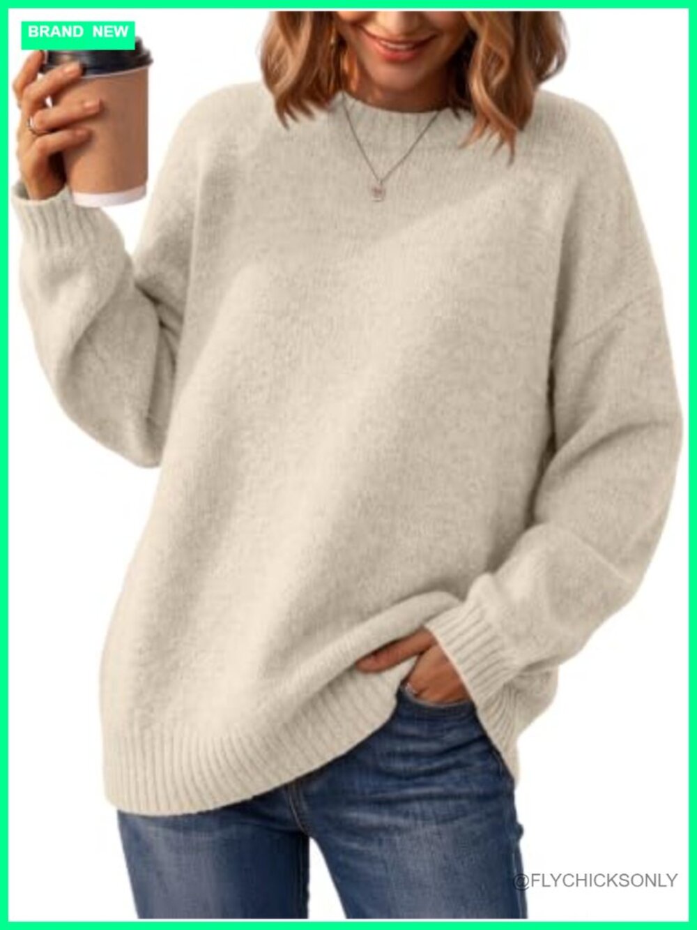 Oversized Crewneck Tunic Sweater Cozy Knit Pullover Fall Winter